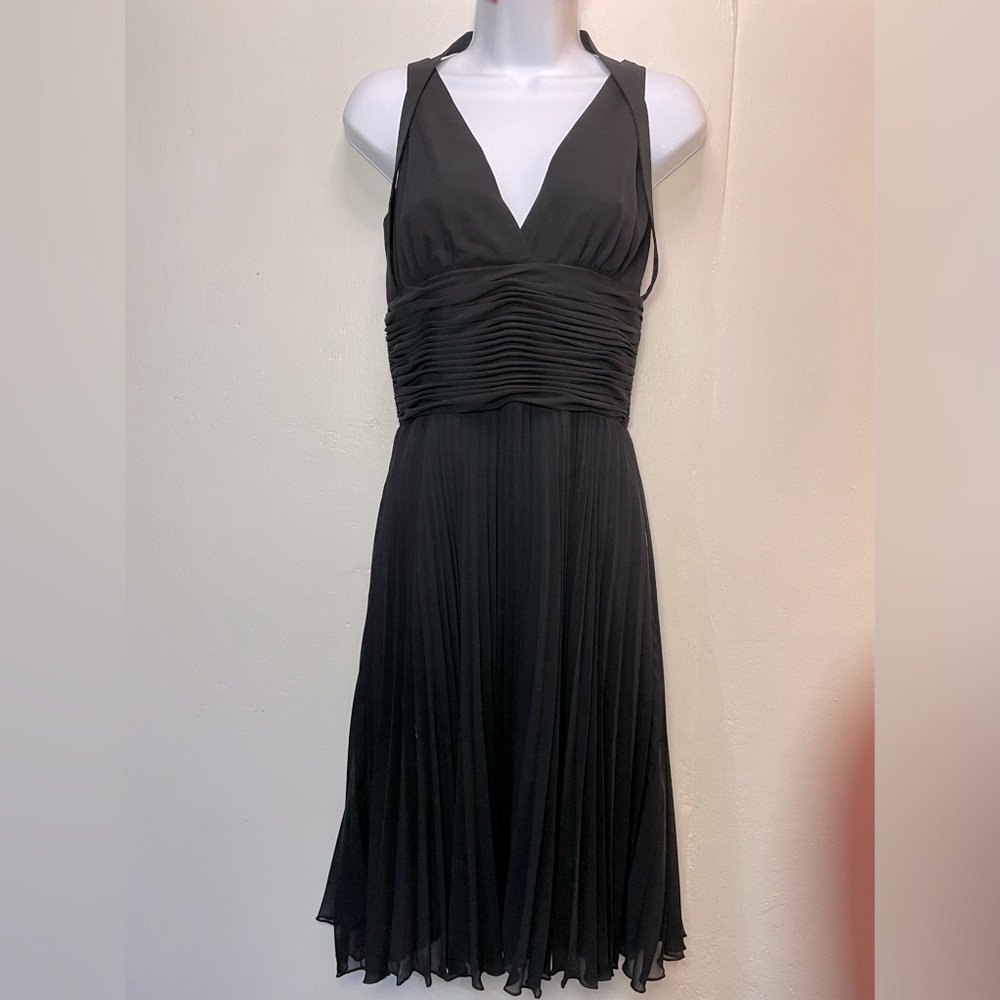 #0121 Laundry Black Tank Dress with gathered waist pleated skirt & halter-6